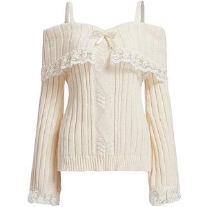 Off-shoulder trui voor dames met kanten rand en lange mouwen