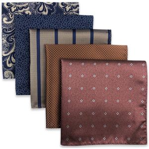 Ibenzoa® Set van 5 stijlvolle herenzakdoeken in een elegante geschenkverpakking, handgemaakt en chemisch reinigbaar