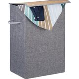 Relaxdays wasmand vouwbaar - deksel met klittenband - 60 liter - waszak - 2 hengsels grijs - grijs