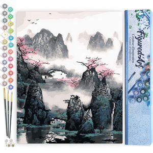 Figured'Art Schilderen op Nummer Volwassenen canvas Chinees landschap - Handwerk acrylverf Kit DIY Compleet - 40x50cm zonder frame