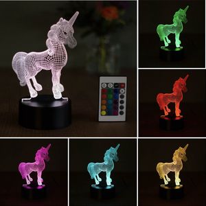 Klarigo�®️ Nachtlamp – 3D LED Lamp Illusie  – 16 Kleuren – Bureaulamp – Unicorn - Eenhoorn – Sfeerlamp – Nachtlampje Kinderen – Creative - Afstandsbediening