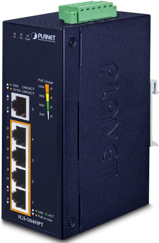 Planet - IGS-504HPT - PoE-injector - Aluminium - 4-poorts - 30W