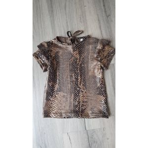 T-shirt snake print - meisjes top - bruin - maat 104