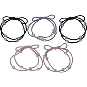 Jessidress® haarelastieken Dames Dunnen elastieken met parels - Paars/Zwart/Blauw