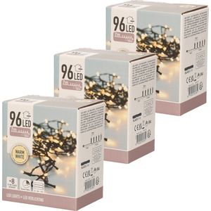 10x stuks kerst LED-verlichting met timer op batterij warm wit buiten - 96 lampjes - 7 m - Kerstboomverlichting