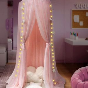 Klamboe voor meisjeskamer met sterrenverlichting - prinsessen speelluifel - koepelnetgordijnen voor baby - droomkasteel decoratie - meisjes kamer decoratie - roze