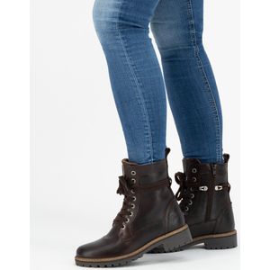 Travelin' Kvinlog Dames - Leren Veterschoenen - Wol gevoerde boots - Donkerbruin leer