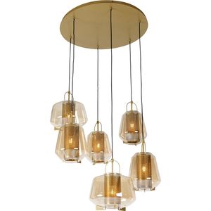QAZQA kevin - Art Deco Hanglamp voor boven de eettafel | in eetkamer - 6 lichts - Ø 90 cm - Goud/messing - Woonkamer | Slaapkamer | Keuken