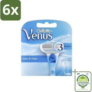Gillette - Venus - Close & Clean - Gladde scheerbeurt - 4 Navulscheermesjes - Voordeelverpakking - 6 stuks - Scheermesjes - Scheermesjes voor vrouwen