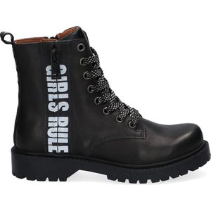 Braqeez 421773-489 Meisjes Biker Boots - Zwart - Leer - Veters