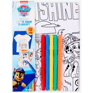 Paw Patrol Kleur je eigen T-shirt Maten 98-104 Complete set inclusief stiften