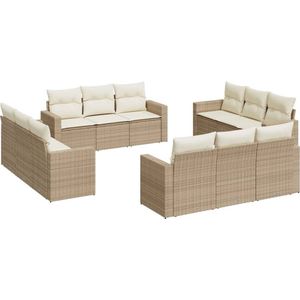 vidaXL - 12-delige - Loungeset - met - kussens - poly - rattan - beige