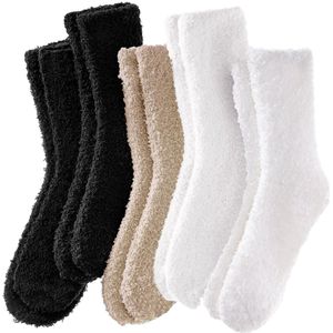 Dames Huissokken - 5-delige Pluchen Set in Basis Kleuren - Wolkenzacht Microvezel - 2 Zwart, 2 Wit, 1 Khaki - Elastische Enkelsokken - Geschikt voor Herfst en Winter