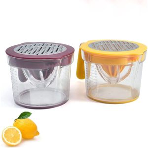 Handmatige Citrus-citroen-sinaasappelpers met Doorzichtige Maatbeker, Rasp en Eierscheider (Geel)