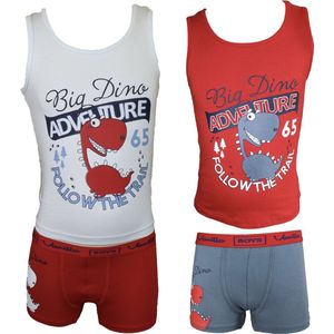 Vanilla - Jongens Boxer en hemd, Ondergoed - 4-pack - Egyptisch katoen - Rood/Blauw - 8-10 jaar - 4627