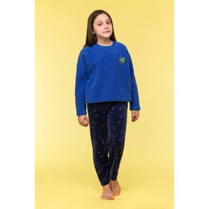Woody pyjama meisjes/dames fleece - hoogblauw - dino - 242-10-WPI-M/875 - maat 116