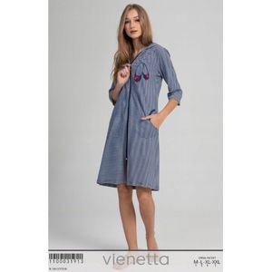 Vienetta katoenen badjas met rits en capuchon- marineblauw/wit S/M
