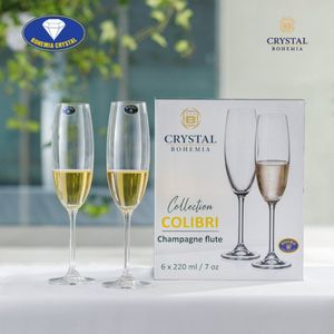 Elegante Colibri champagne prosecco glas met GOUDEN RAND - Bohemia Kristal - flute glazen - wijnglazen - set 6 stuks