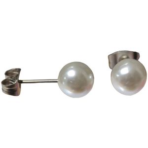 Aramat jewels ® - Oorknoppen parel wit chirurgisch staal 7mm