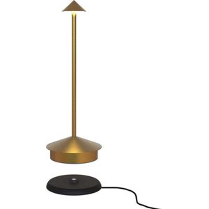 DreamGoods Oplaadbare Tafellamp - 5200mAh - voor Binnen & Buiten - met Oplaadstation - Draadloos & Oplaadbaar - Dimbaar - Touch Bediening - Tafellamp op Batterijen - Accu - Decoratie Woonkamer, Slaapkamer & Tuin - Industrieel - Goud