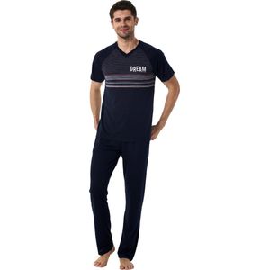 Feyza - Heren Pyjama Set, Korte Mouwen, Donkerblauw - L