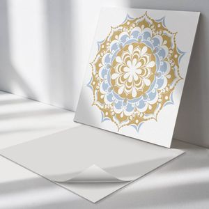 Wallfluent Vinyl Wandpaneel - Bloemenmandalapatroon PVC Muurpaneel - 50 cm x 50 cm - Beige PVC wandpaneel - 4 stuks - Vierkant Wandbekleding Vinyl - Patroon Wandpaneel - Zelfklevende Wandbekleding - Wandpaneel Keuken en Badkamer