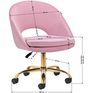 Draaistoel LUX roze fluweel - salonstoel - decor - visagie stoel - kapper stoel - fluweel - gouden stoel - bureaustoel - draaibaar