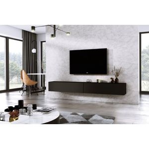 Meubel Square - TV meubel DIAMOND - Mat Zwart - 240cm (2x120cm) - Hangend TV Kast