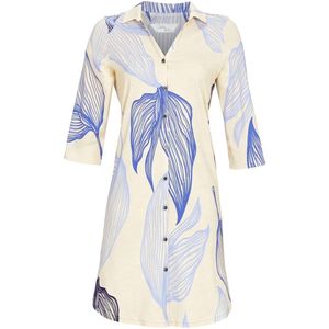 Ringella doorknoopnachthemd blauwe bladeren - Beige - Maat - 40