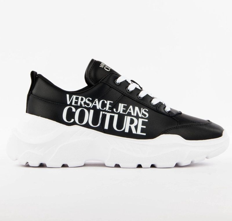 Versace - Zwarte Sneakers - Heren - Katoen - Dikke Zool