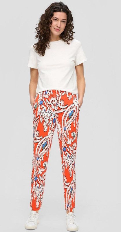 s.Oliver - Broek - Blauw - Katoen - Slimfit, High Waist, 7/8 Lengte