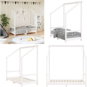 vidaXL Kinderbedframe 70x140 cm massief grenenhout wit - Kinderbedframe - Kinderbedframes - Kinderbed - Peuterbed