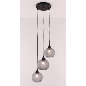 Nova Luce Porto hanglamp - rond - 3xE27 - 3 hangers rookglas geribbeld
