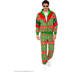 Widmann - Grappig & Fout Kostuum - Chille Kerst Retro Trainingspak Groen Kostuum - Rood, Groen - Medium - Kerst - Verkleedkleding