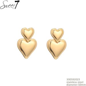 Sweet 7 oorbellen stainless steel hartje / oorbellen goud met hartjes