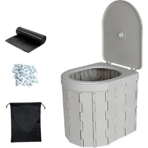 Toiletemmer met Deksel - Mobiel Toilet - Camping Toilet - Draagbaar - Opvouwbaar - Chemisch Toilet - 30 Liter - 30 CM Zithoogte - Lichtgrijs - Inclusief Zakken
