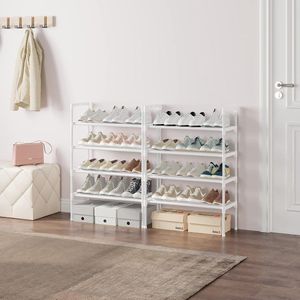 S-528 10-laags Wit Verstelbaar Schoenenopbergrek Hoge Schoenenrek Organisator Plank Houder Stand voor 30 Paar Schoenen, 56 x 30 x 170 cm, Robuust Ontwerp, Ruimtebesparend.