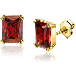 Zinzi Gold Plated Zilveren Oorknoppen 9mm met een Rechthoekige Rode Zirkonia - ZIO2392R