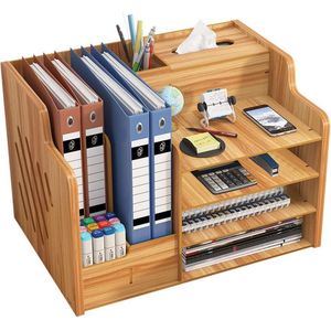 Bijgewerkte houten bureau-organizer, bureau-organizer met grote capaciteit, nette opberghouder, doe-het-zelf kantoorbenodigdheden, opbergdoos voor A4-papieren, documenten en notitieboekje