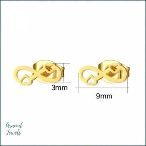 Aramat jewels ® - Goudkleurige zweerknopjes infinity oorbellen chirurgisch staal 9x3mm