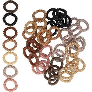 Haarsoires Haarelastieken Invisibobble 5cm - Telefoondraad – Naturel Kleuren - Bruin Grijs Roze Zwart - Set van 50 - Spiraal Haar Elastieken - Haarvriendelijk