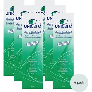 Unicare - Alles-in-één - 6 x 200ml - Hoge Kwaliteit Lenzenvloeistof voor harde contactlenzen - Voordeelverpakking incl. lenzendoosjes