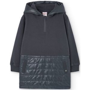 Boboli - Fleece Combined - Jurk - Donkergrijs - Gecombineerde Pluche Jurk voor Meisjes