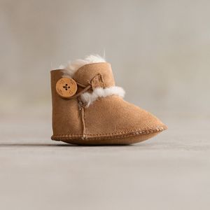 Wollen babyslofjes - Davin - 100% schapenvacht - Babyschoentjes van lamsvacht - Camel - Maat 18/19