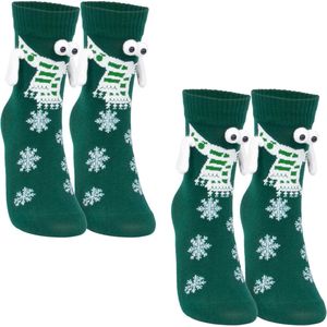 2-paar Magnetische handvasthoudende sokken - Eigenzinnige en nieuwe kerstsokken - Leuke en eigenzinnige sokken - Antislip en veelzijdige sokken - Kerstkousen voor koppels - Unisex - Geschikt voor kinderen en volwassenen - Groen