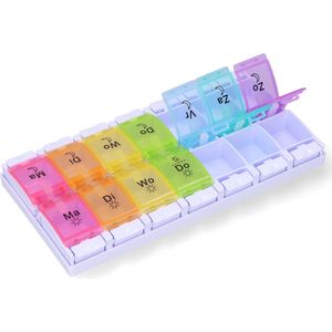 Gandria - Pillendoos 7 Dagen - Pillendoosje - Medicijndoos met 14 Compartimenten - Stevige Sluiting