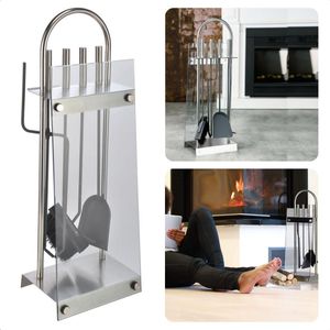 Openhaardset RVS - Haardstel - Haardet - Haard Accessoires - 5-delig met Veiligheidsglas - 22x15.5x64.5cm - Met Borstel, Schep, Pook, Tang - Rvs Grepen - Inclusief EBOOK
