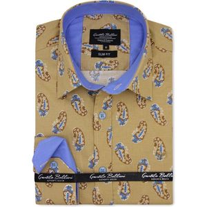 Heren Overhemd - Slim Fit - Retro Paisley - Camel - Maat S