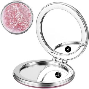 Opvouwbare handspiegel met vergroting en draagtas - Roze