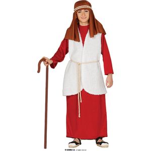 Guirma - Middeleeuwen & Renaissance Kostuum - Rode Kerststal Schapenhoeder - Jongen - Rood, Wit / Beige - 5 - 6 jaar - Kerst - Verkleedkleding